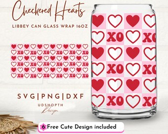Checkered XOXO 16oz Libbey Glass Can SVG File Cup Wrap, Libbey PNG ...