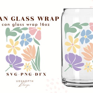 Flower Beer Can Glass Svg, Flower Glass Cup, Floral Can Glass, Flower sprigs, cup wrap for Libbey 16oz, Coffee glass can, Beer can glass SVG