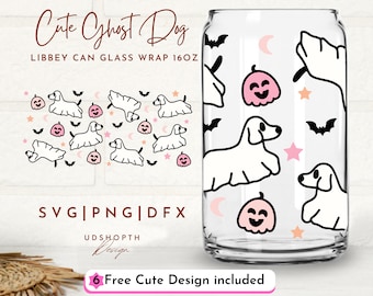 Halloween Cute Ghost Dog Svg, Halloween Glass Can Svg, 16oz Libbey Can Glass Svg, Love Halloween Svg, Spooky Season Svg, Fall Halloween Gift