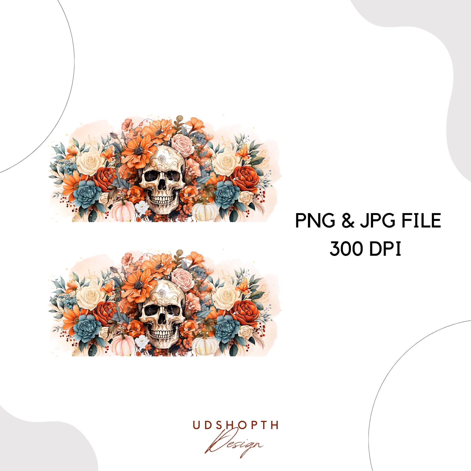 Floral Skull 16oz Glass Can Wrap Png, Pumpkin Cup, Fall Vibes Png ...