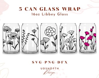5 fiori Doodle Design Wrap Svg, Line Flowers Svg, 16oz Libbey Can Glass Wrap Svg, Flower Svg, Can Glass Wrap, Beer Can Glass Svg, Soda Can Svg