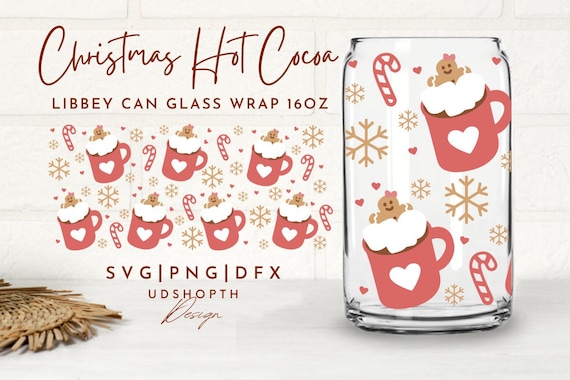 Hot Cocoa with Marshmallows Can Glass Svg,16oz Libbey Full Wrap Svg,Hot Cocoa Season,Christmas Cocoa svg,Winter Holiday Svg,Libbey Template