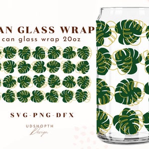 Monstera Leaves Libbey Glass Can Wrap SVG file cup wrap for Libbey 20oz, Monstera Wrap Svg, Coffee glass can, Beer glass SVG