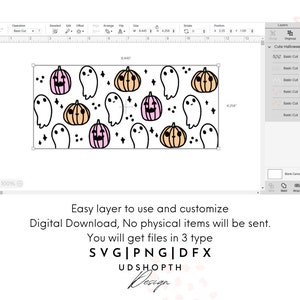 May include: A digital design featuring a repeating pattern of orange and pink pumpkins with jack-o-lantern faces and white ghosts. The design is perfect for Halloween crafts and projects.