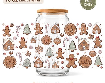 16oz Gingerbread Christmas Libbey Wrap PNG, Holiday Cookie Sublimation Design (Digital Download)