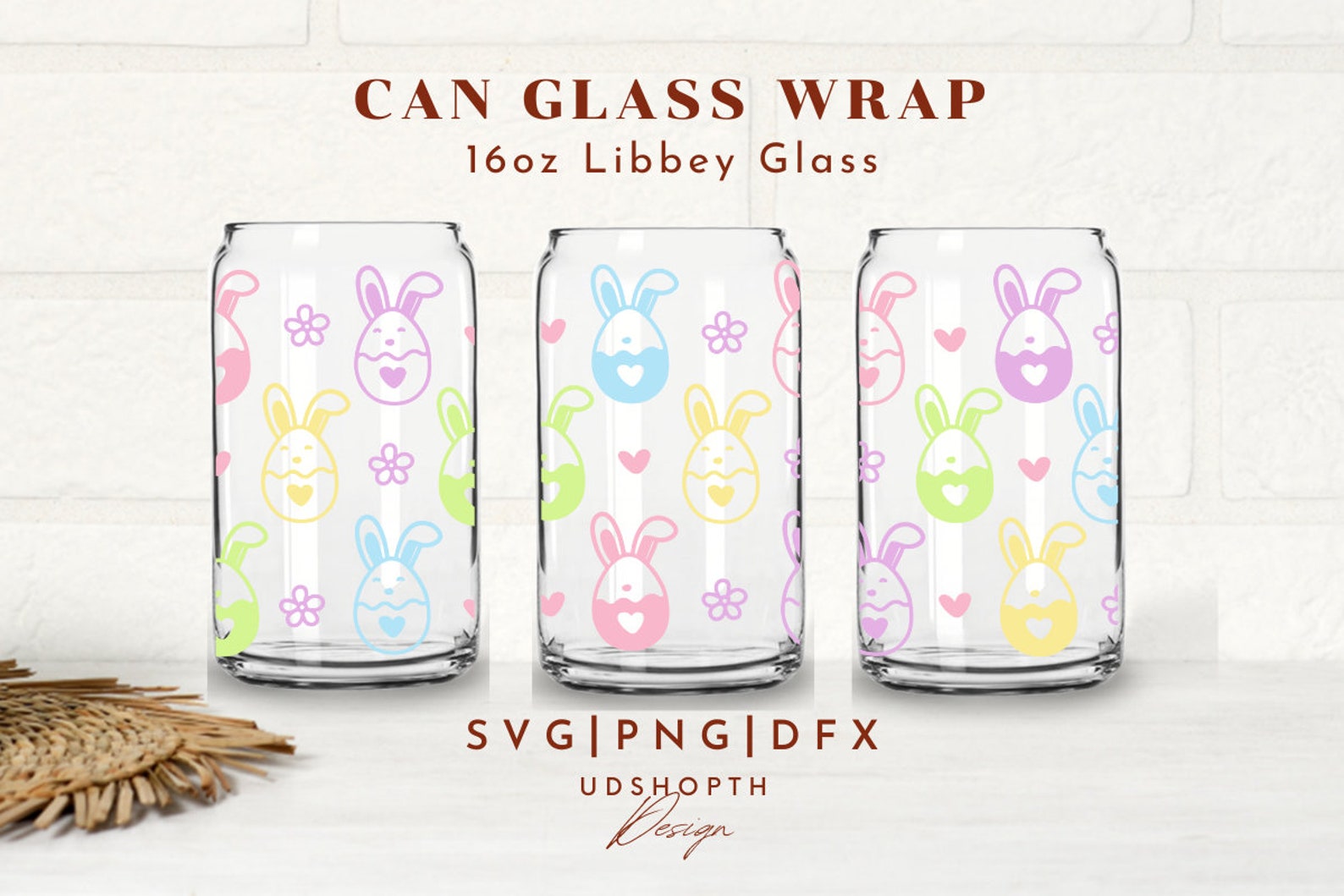 Easter Bunny Eggs Can Glass SVG, 16oz Libbey Full Wrap Svg, Cute Easter ...