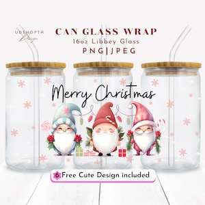 Christmas Gnomes 16oz Glass Can Wrap Png, Merry Christmas Png, Winter Gnome, Holiday Gnome, Cute Gnome Christmas, Gnome Sublimation Design