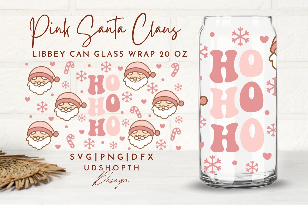 Pink Santa Claus Can Glass Svg, 20oz Libbey Full Wrap Svg, Retro ...