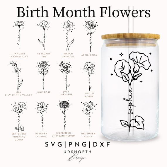 Birth Month Flower Svg, 16oz Libbey Full Wrap Svg, Birth Flower SVG Bundle, Botanical Svg, Wildflower Svg, Floral Svg, Mothers Day Gift Svg