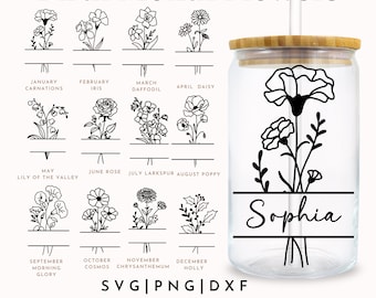 Birth Month Flower Frame Svg, 16oz Libbey Wrap Svg, Botanical Svg, Wildflower Svg, Floral Svg, Birth Flower Svg, Flower Bouquet, Flower Svg
