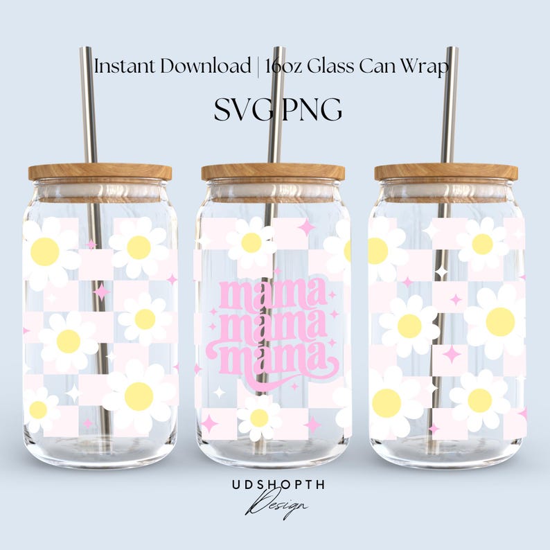 Mama Checkered 16oz Libbey Can Wrap SVG Digital Download, Mothers Day ...
