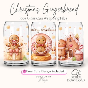 Niedliche Lebkuchen Weihnachten 16 Unzen Libbey Glasdosen Wrap Png, Lebkuchenhaus Bierdose Glas Niedliche Weihnachtslebkuchenverpackung Digitaler Download