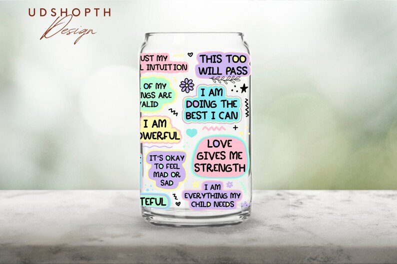 Mom’s Self Love Cup Png, 16oz Libbey Glass Can Png file Cup Wrap, Mom Sublimation Wrap, Mom Affirmation Png, Mom Daily Affirmations Png image 7