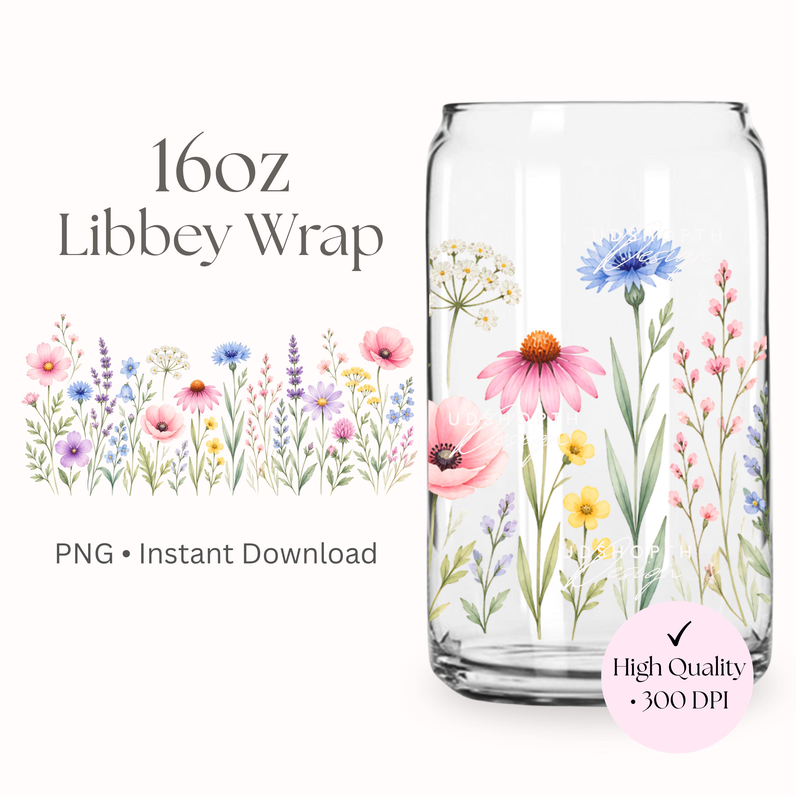 Wildflower Libbey Wrap 16oz PNG, Cottagecore Floral Glass Wrap, Pastel ...