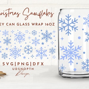 Winter Snowflake Christmas Can Glass Svg, 16oz Libbey Full Wrap Svg, Flake Winter Svg, Winter Holiday Svg, regali di Natale, Libbey Template