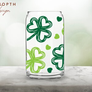 Three Leaf Clover SVG, St Patricks Day Can Glass, Shamrock Wrap SVG, Lucky Clover SVG, Clover Leaf svg, Cup Wrap for Libbey 16oz image 5