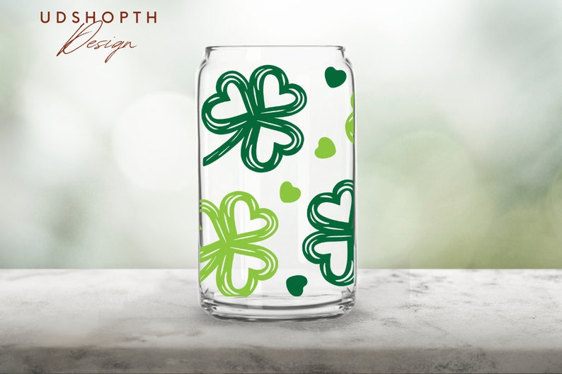 Three Leaf Clover SVG, St Patricks Day Can Glass, Shamrock Wrap SVG, Lucky Clover SVG, Clover Leaf svg, Cup Wrap for Libbey 16oz image 5