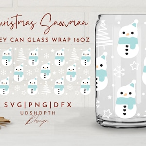 Christmas Snowman and Christmas Tree Beer Can Glass Svg, 16oz Libbey Full Wrap Svg, Cute Xmas Svg, Winter Holiday Svg, Libbey Template