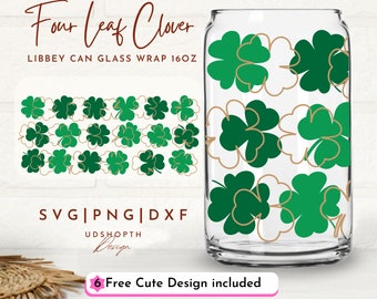 St Patricks Day Can Glass, Shamrock Wrap SVG, Lucky Clover SVG, Clover Leaf svg, Cup Wrap for Libbey 16oz, beer can glass SVG,Soda Glass Can