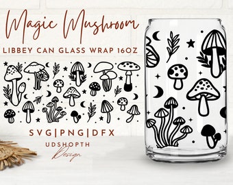 Magic Mushrooms Can Glass Svg, 16oz Libbey Full Wrap Svg, Mystical Mushroom Svg, Witchy Mushroom Svg, Celestial Svg, Libbey Template