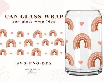 Boho Rainbow Glass, szklany kubek do kawy, opakowanie na kubek Libbey 16oz, szklanka do piwa svg, puszka do kawy, szklanka do piwa SVG