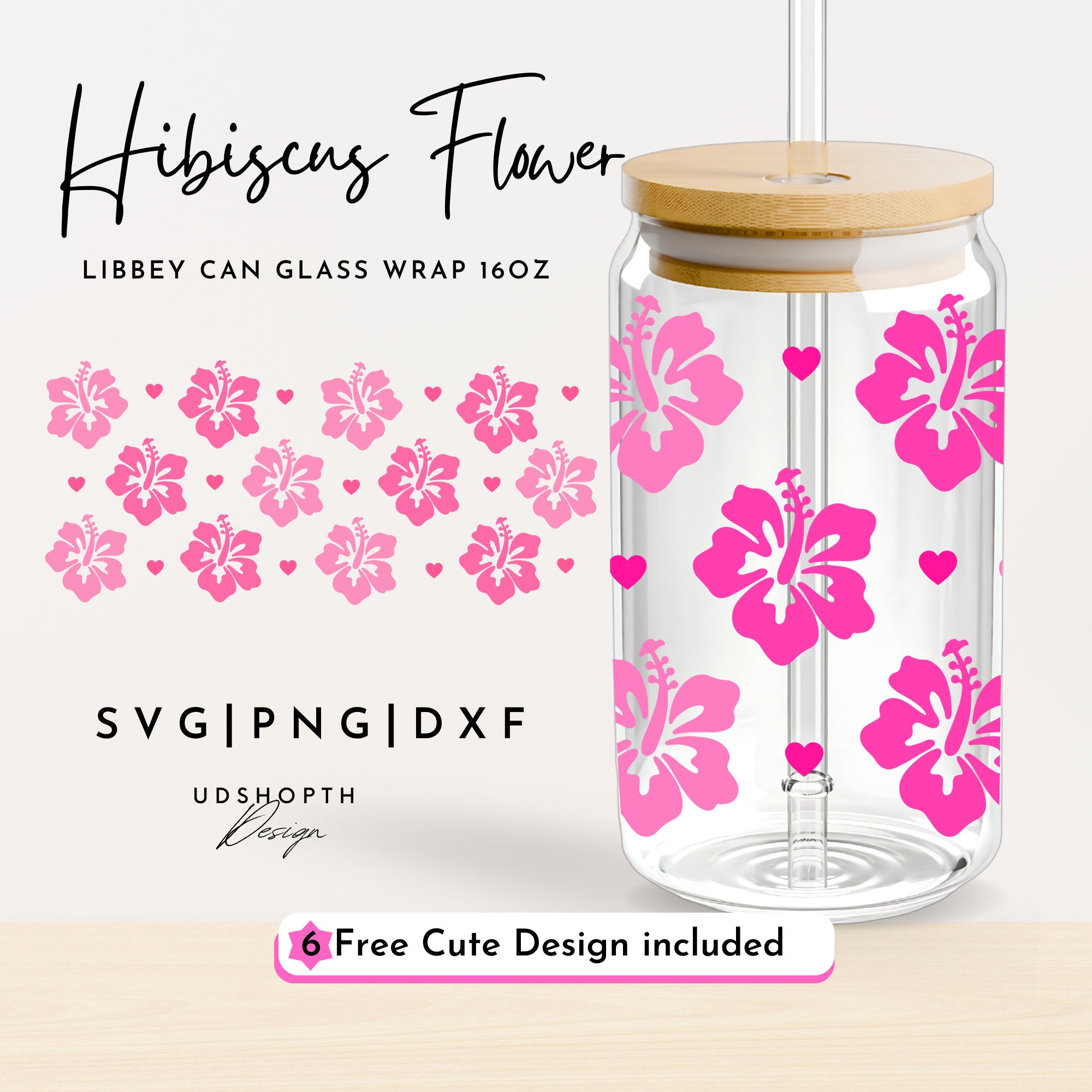 Hibiscus Flower Glass Can Svg, 16oz Libbey Wrap Svg, Summer Svg, Cute ...