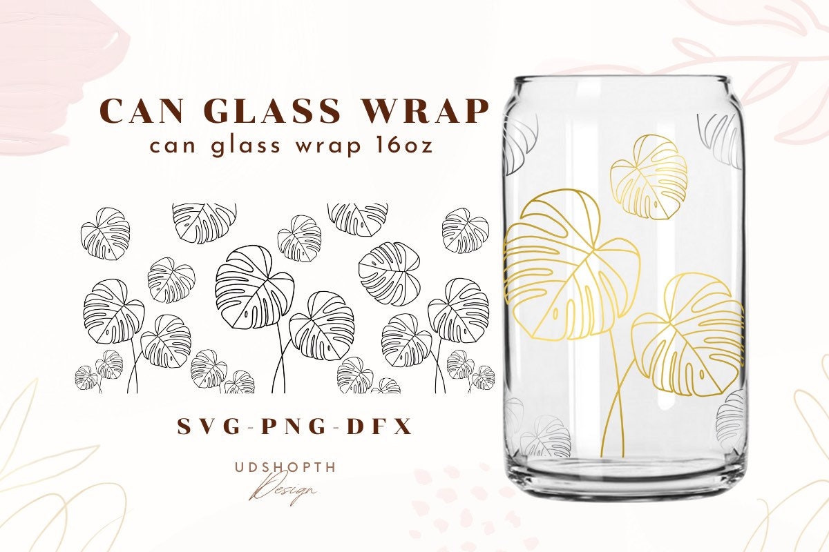 Monstera leaf wrap around Libby 'beer' Glass Cup 16oz or 20oz