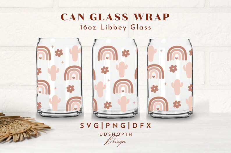 Boho Rainbow Catus Can Glass SVG, 16oz Libbey Full Wrap Svg, Boho ...