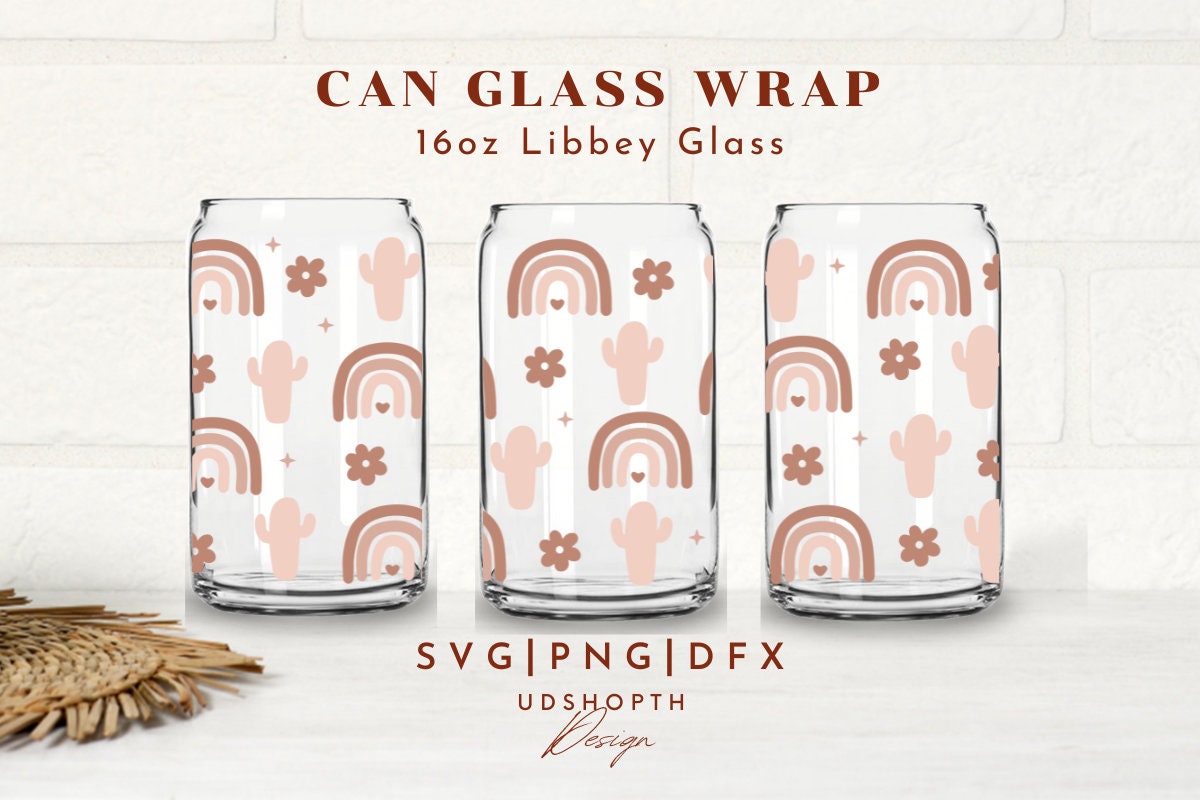Boho Rainbow Catus Can Glass SVG, 16oz Libbey Full Wrap Svg, Boho ...