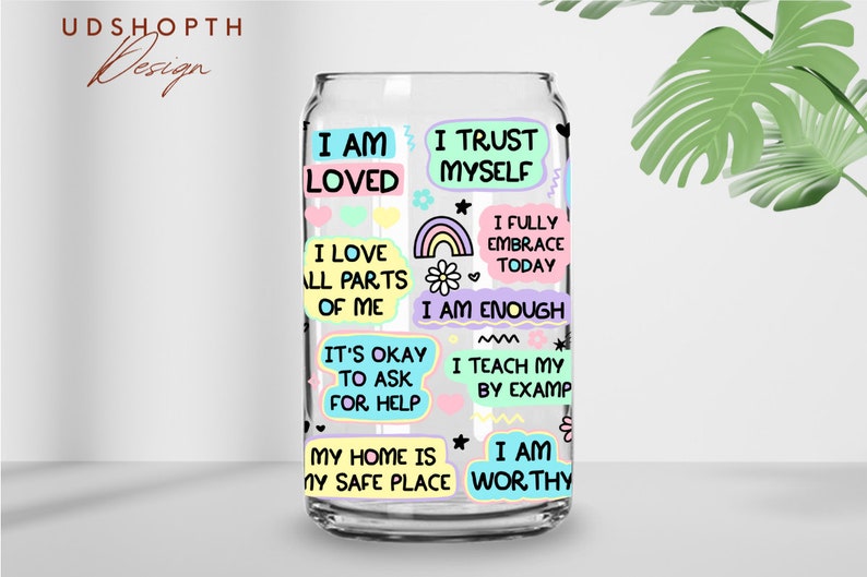 Mom’s Self Love Cup Png, 16oz Libbey Glass Can Png file Cup Wrap, Mom Sublimation Wrap, Mom Affirmation Png, Mom Daily Affirmations Png image 6