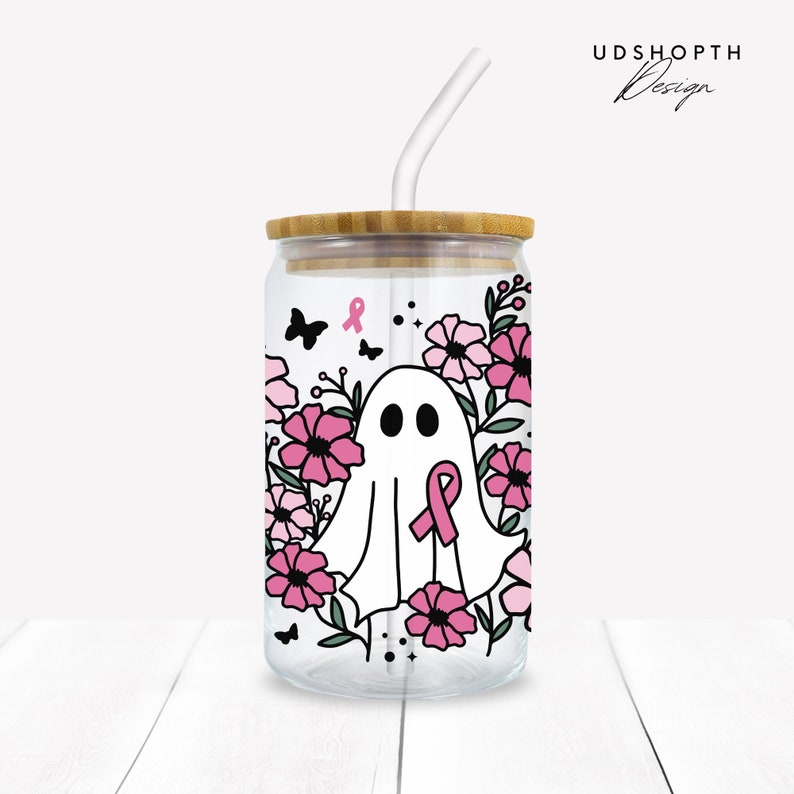 Breast Cancer Halloween Ghost Svg, Pink Ghost Png, Breast Cancer Svg, Floral Ghost Svg, Cancer Ribbon Svg, Floral Ghost Outline Svg image 7
