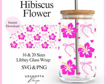 Hibicus Flower SVG, 16oz Libbey Glass Can Wrap SVG, Hawaiian Flower Svg, Coquette Bow Flower Svg, Tropical Clip Art, Floral Svg, Summer Svg
