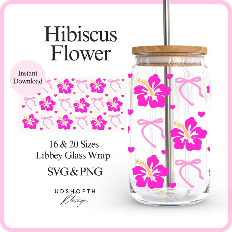 Hibicus Flower SVG, 16oz Libbey Glass Can Wrap SVG, Hawaiian Flower Svg ...