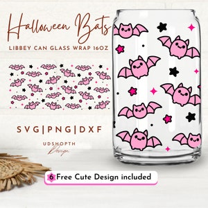 Halloween Bats 16oz Libbey Glass Can Svg, Halloween Glass Can, Cute Bats Svg, Spooky Halloween Svg, Halloween Iced Coffee, Halloween Gifts image 3