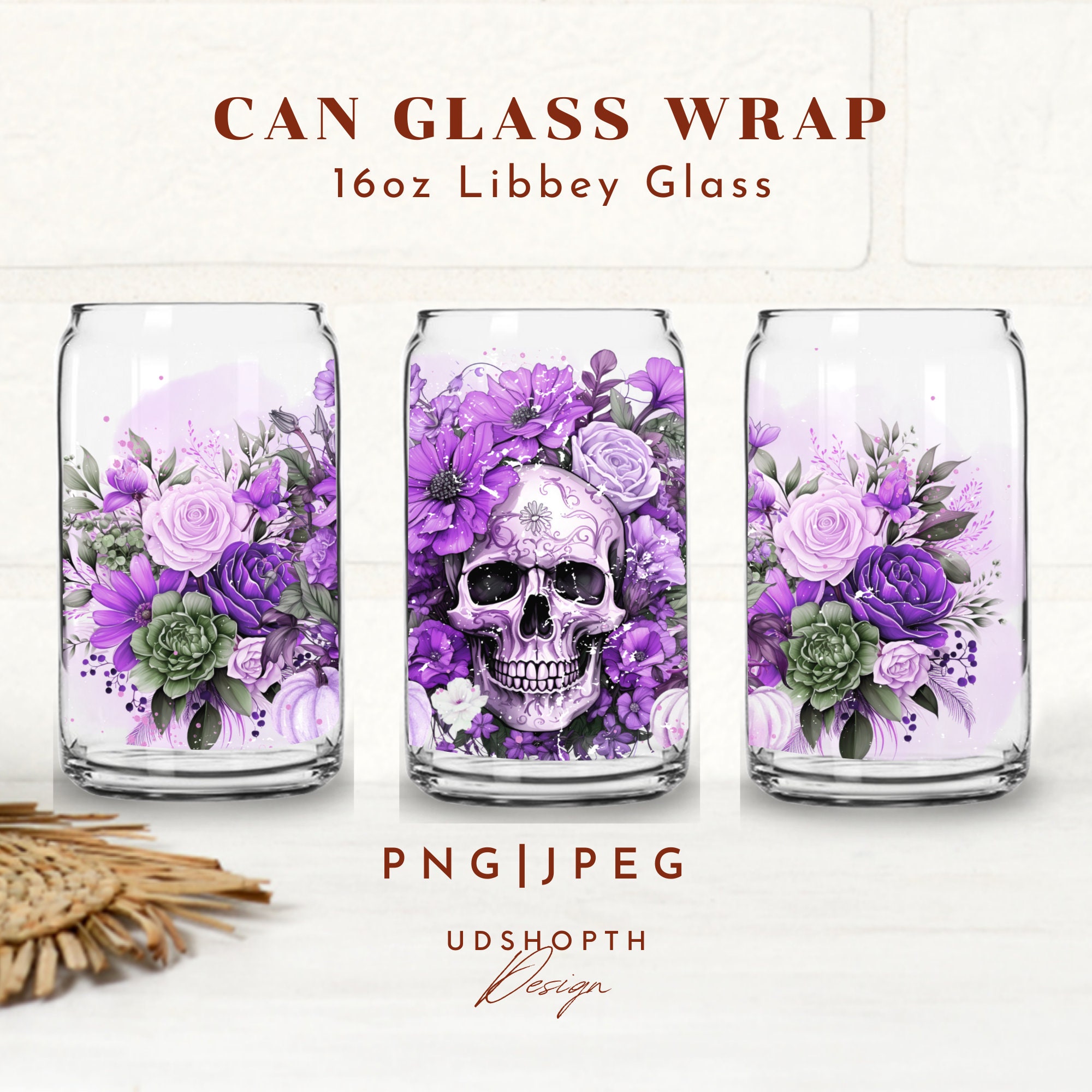 Floral Skull 16oz Glass Can Wrap Png, Pumpkin Cup, Fall Vibes Png ...