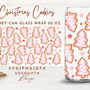 Christmas Tree Cookies Can Glass Svg, 20oz Libbey Full Wrap Svg, Pink Christmas Svg, Winter Holiday Svg, Cute Xmas Svg, Libbey Template