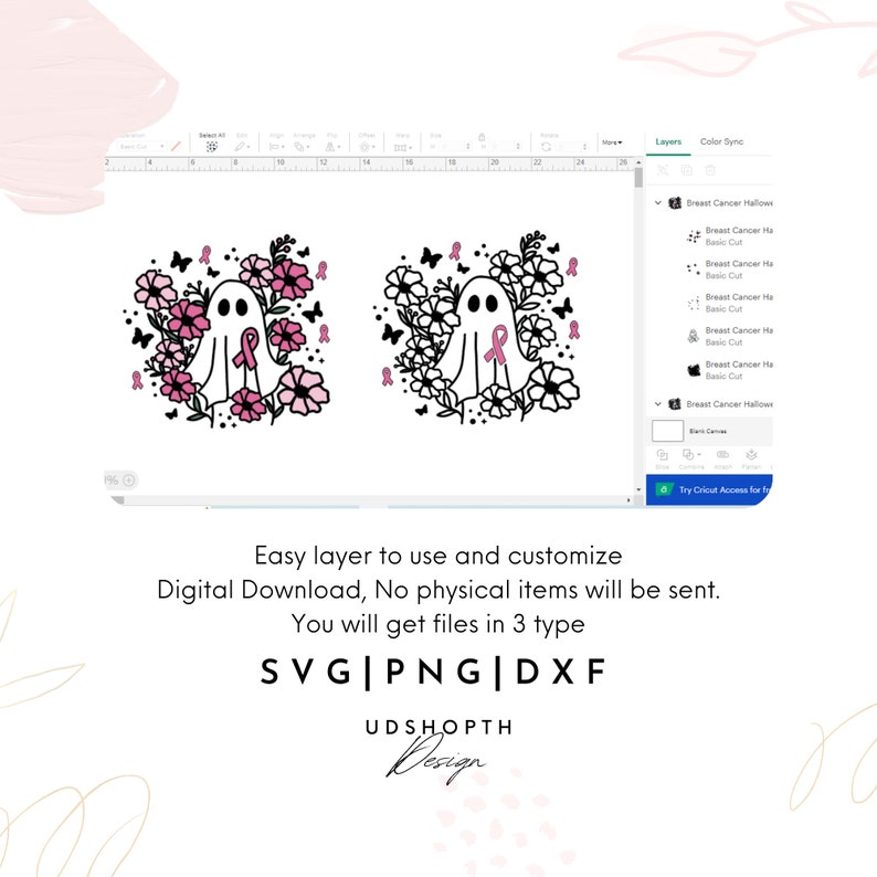 Breast Cancer Halloween Ghost Svg, Pink Ghost Png, Breast Cancer Svg, Floral Ghost Svg, Cancer Ribbon Svg, Floral Ghost Outline Svg image 8