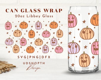 Cute Pumpkin Beer Can Glass Svg Cut File For Cricut,Retro Halloween Svg,20oz Libbey Full Wrap,Cute Spooky Coffee Glass Can,Libbey Template