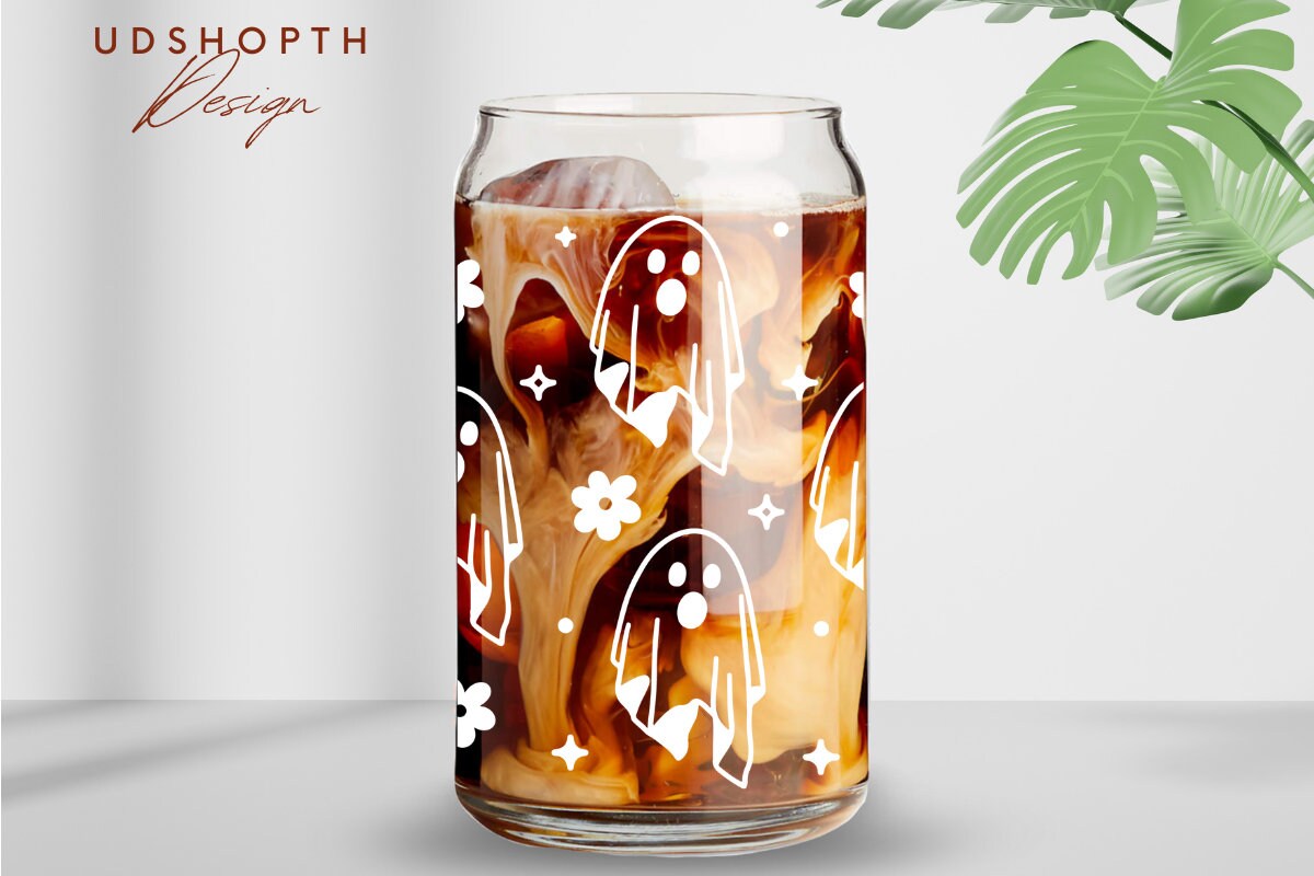 Daisy Ghost Svg,retro Flower Svg,16oz Libbey Can Glass Wrap Svg ...