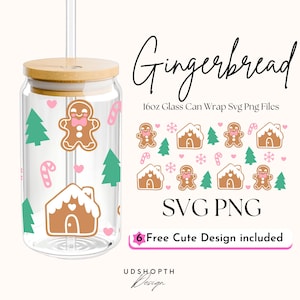 Christmas Gingerbread House Iced Coffee Cup 16oz Glass Cup Svg, Gingerbread Man Svg, Christmas Coffee Cup, Holiday Cup Wrap Digital Download