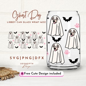 Ghost Dog and Paw Svg, Halloween Dog Svg, 16oz Libbey Can Glass Svg, Dog Mom Svg, Pet Ghost Svg, Spooky Season Svg, Love Dog, Dog Lover Gift