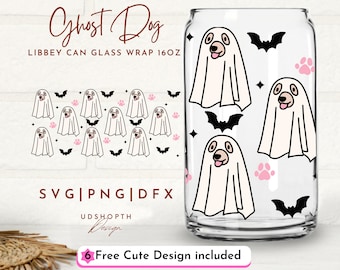 Ghost Dog and Paw Svg, Halloween Dog Svg, 16oz Libbey Can Glass Svg, Dog Mom Svg, Pet Ghost Svg, Spooky Season Svg, Love Dog, Dog Lover Gift