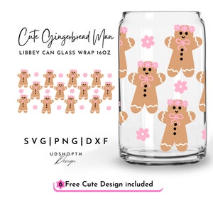 Niedlicher Lebkuchenmann 16 Unzen Libbey Dose Glas svg, Lebkuchen-Weihnachtstasse, Feiertags-Glastassen-Svg, Weihnachtsglas-Teller-Svg, nettes Weihnachtssugs-Svg