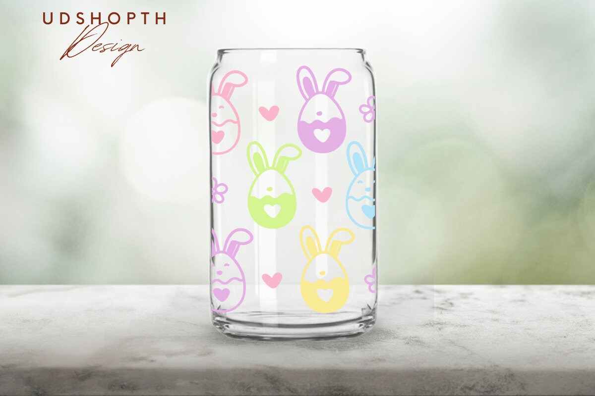 Easter Bunny Eggs Can Glass SVG, 16oz Libbey Full Wrap Svg, Cute Easter ...