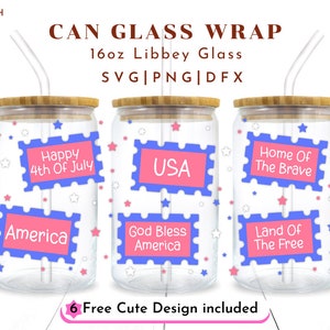 4th of July Wrap for 16oz Libbey Can Glass, America, Independence Day, Memorial Day, Patriotic Party, Red White Blue, Fourth of July Gifts