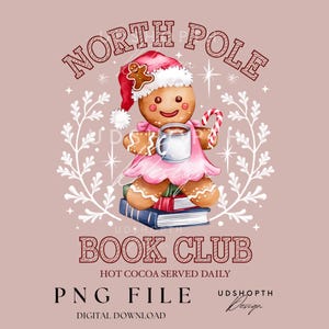 Christmas Bookish Png, Nordpol Buchclub Buch, Lebkuchen Rosa Weihnachtslehrer Png, Geschenk für Buchliebhaber zu Weihnachten Digitaler Download