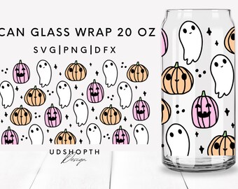 Halloween Ghost Pumpkin Can Glass Svg, Pumpkin Svg, 20oz Libbey Full Wrap, Cute Spooky Coffee Glass Can, Coffee Glass Wrap, Libbey Template