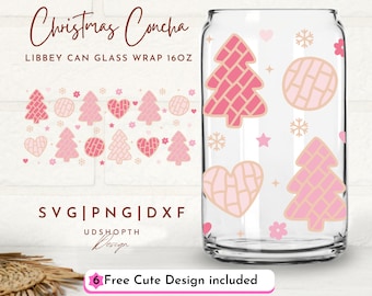 Weihnachtsconcha 16 Unze Glasdosenverpackungs-Svg, Cafecito Y Chisme-Svg, Concha-Herz, mexikanisches süßes Brot-Svg, Pan Dulce-Svg, rosa Weihnachtssvg