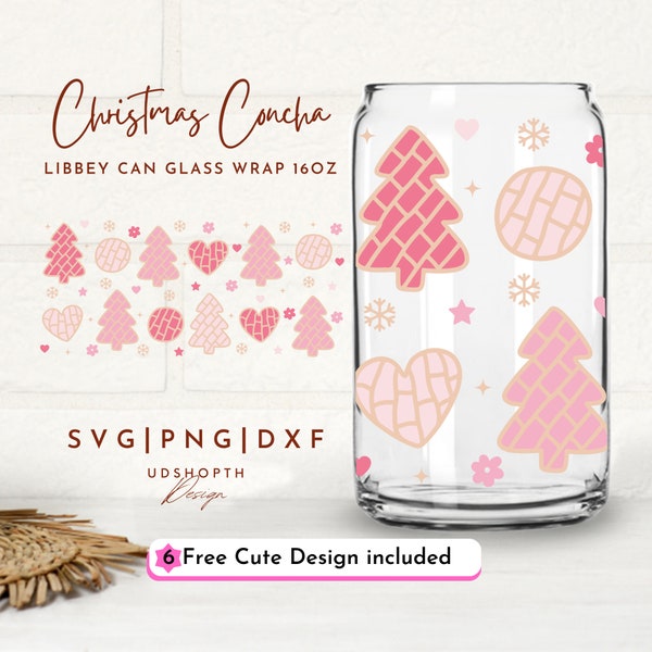 Christmas Concha 16oz Glass Can Wrap Svg, Cafecito Y Chisme Svg, Concha Heart, Mexican Sweet Bread Svg, Pan Dulce Svg, Pink Christmas Svg