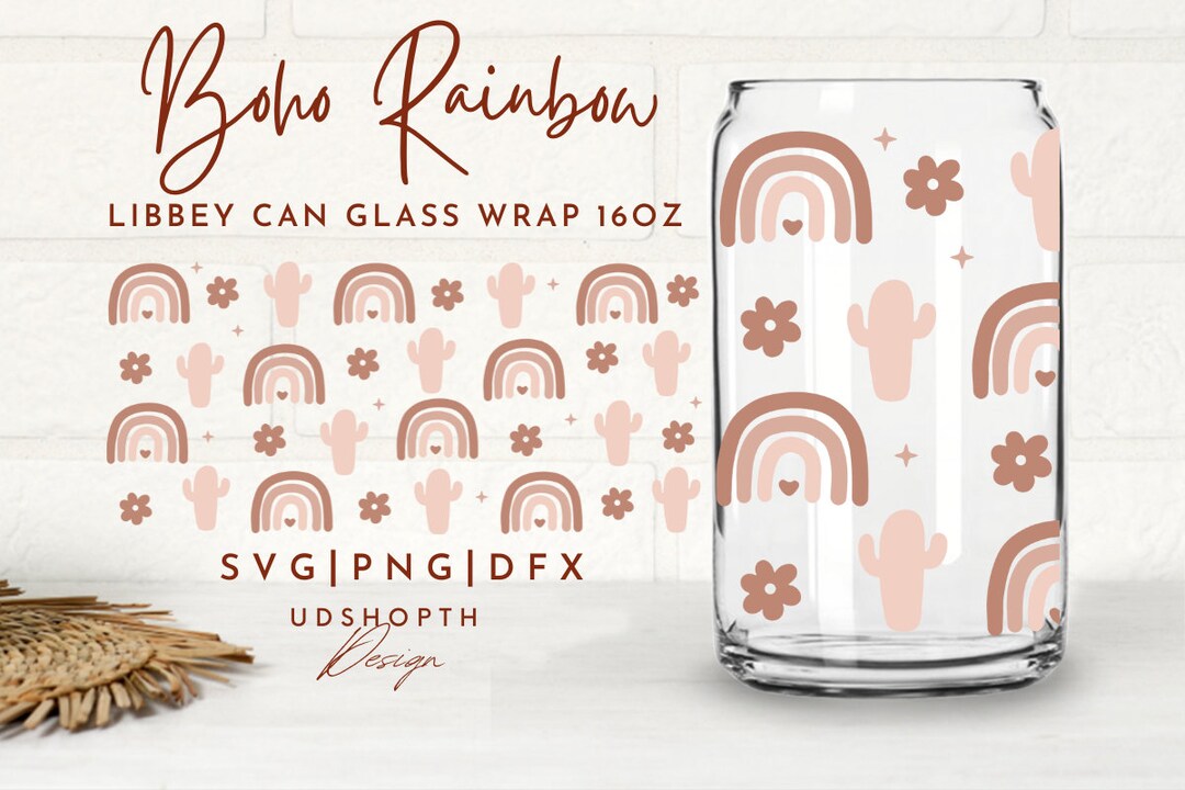 Boho Rainbow Catus Can Glass SVG, 16oz Libbey Full Wrap Svg, Boho ...